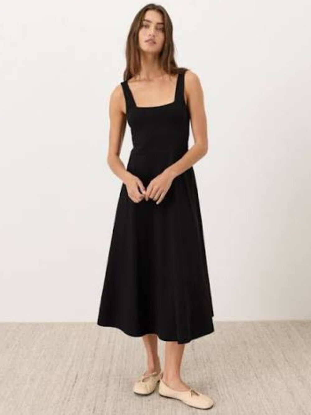 PACT Black Organic Fit & Flare Square Neck Midi Dress M - Medium -NWT